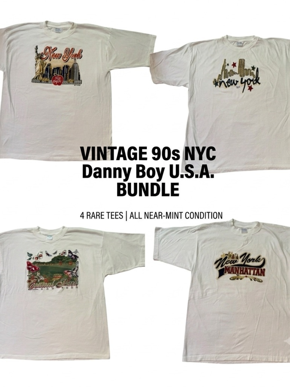 Vintage 90s Danny Boy NYC Souvenir T-Shirt Bundle 4 Tees XL XXL